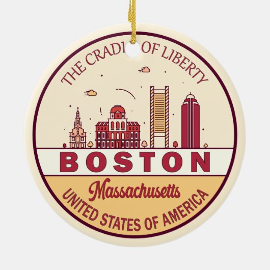 ボストンマサチューセッツ州シティスカイラインエンブレム セラミックオーナメント (裏面)