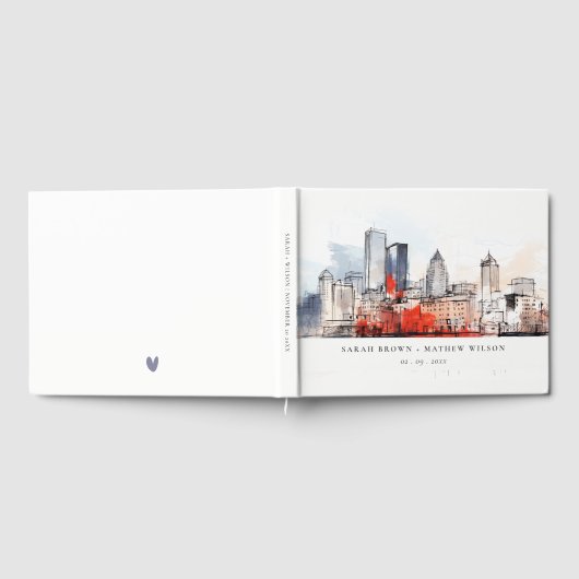 ボストンマサチューセッツ州シティスケープのウォーター結婚カラー ゲストブック (全面)