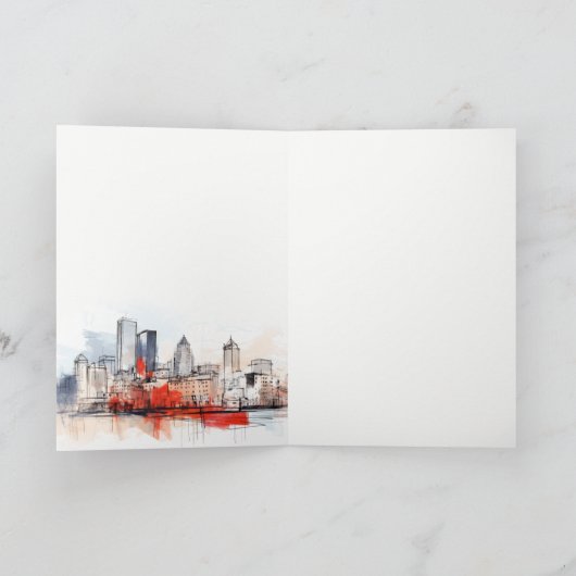 ボストンマサチューセッツ州シティスケープのウォーター結婚カラー サンキューカード (内部)