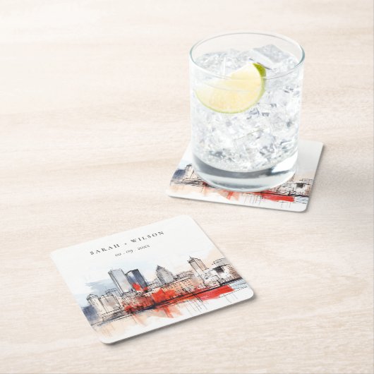 ボストンマサチューセッツ州シティスケープのウォーター結婚カラー スクエアペーパーコースター (インサイチュ)