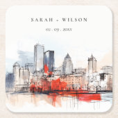 ボストンマサチューセッツ州シティスケープのウォーター結婚カラー スクエアペーパーコースター (正面)