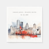 ボストンマサチューセッツ州シティスケープのウォーター結婚カラー スタンダードカクテルナプキン (正面)