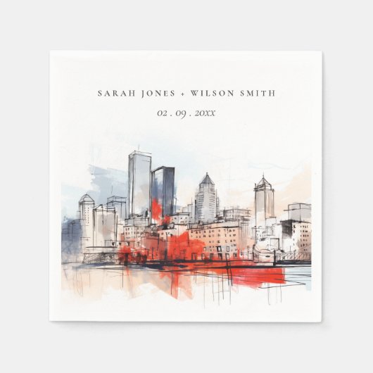 ボストンマサチューセッツ州シティスケープのウォーター結婚カラー スタンダードカクテルナプキン (正面)