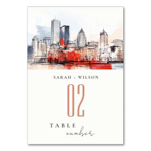 ボストンマサチューセッツ州シティスケープのウォーター結婚カラー テーブルナンバー (裏面)