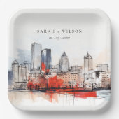 ボストンマサチューセッツ州シティスケープのウォーター結婚カラー ペーパープレート (正面)