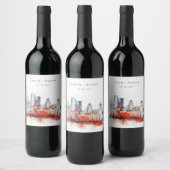ボストンマサチューセッツ州シティスケープのウォーター結婚カラー ワインラベル (ボトル)