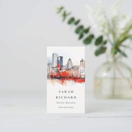 ボストンマサチューセッツ州シティスケープ水彩旅行 名刺 (スタンド正面)