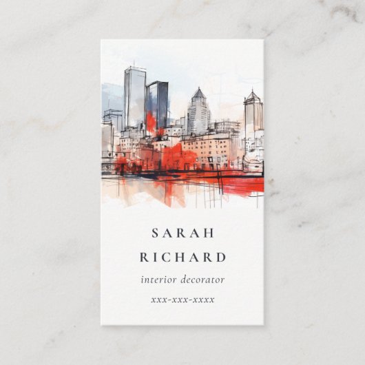 ボストンマサチューセッツ州シティスケープ水彩旅行 名刺 (正面)