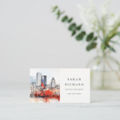 ボストンマサチューセッツ州シティスケープ水彩旅行 名刺 (スタンド正面)