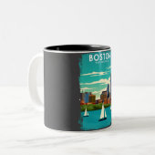 ボストンマサチューセッツ州ヴィンテージミニマル旅行ポスター ツートーンマグカップ (正面左)