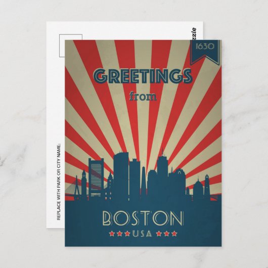 ボストンマサチューセッツ州ヴィンテージ広告トラベル ポストカード (正面/裏面)