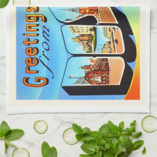 ボストンマサチューセッツ州MAヴィンテージ旅行お土産 キッチンタオル (折り畳み)