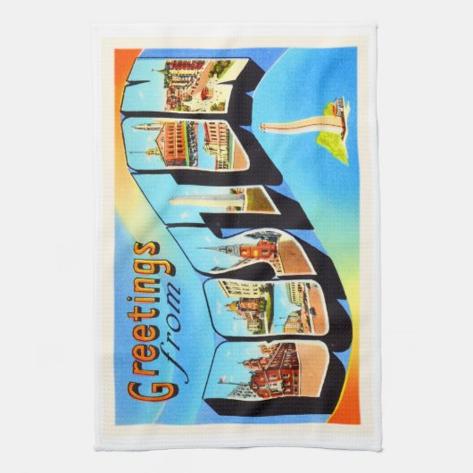 ボストンマサチューセッツ州MAヴィンテージ旅行お土産 キッチンタオル (縦)