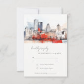 ボストンマサチューセッツ市景水彩結婚式 出欠カード (正面)