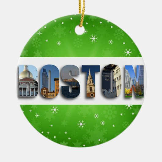 ボストンマサチューセッツ市観光写真クリスマス セラミックオーナメント (正面)