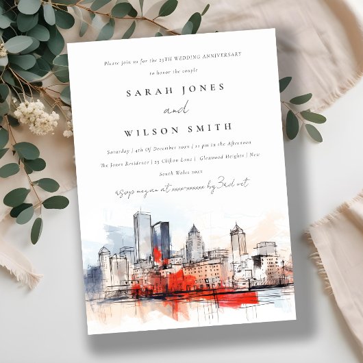 ボストンマサチューセッツ結婚シティスケープ記念日 招待状