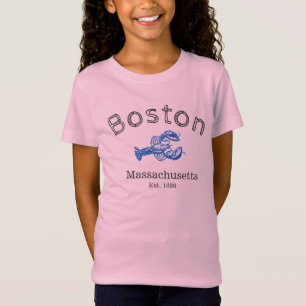 ボストンマサチューセッツ青いロブスターのTシャツ、女の子 Tシャツ