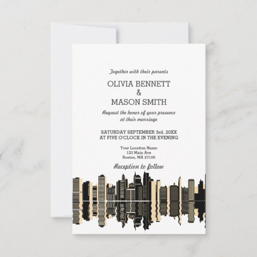 ボストンマスカイラインシティスケープ結婚式招待状 招待状 (正面)