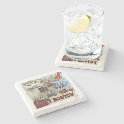ボストン図解入りの、写真付きのマップマーブルコースター ストーンコースター (横)