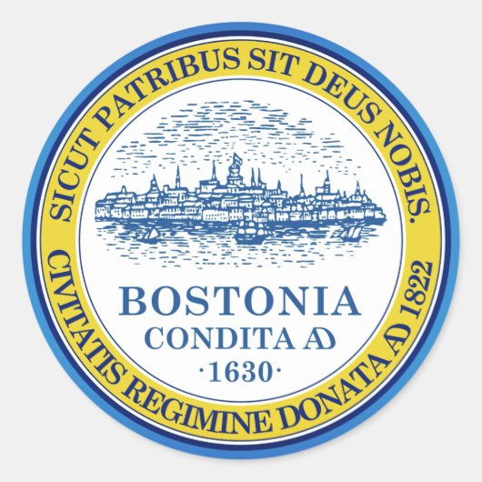 ボストン国旗、マサチューセッツ州オーバルステッカー ラウンドシール (正面)