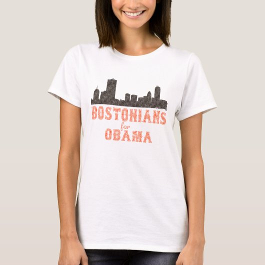 ボストン在住のオバマ支持者 ロングスリーブ婦人用シャツ Tシャツ (正面)
