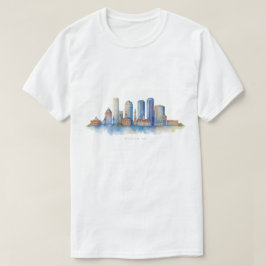ボストン市街のスカイライン ウォーターカラー | 近代的なボストン MA Tシャツ