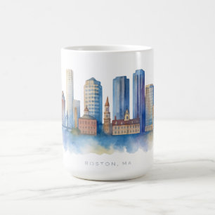 ボストン市街の水彩画|モダンなボストン MA コーヒーマグカップ