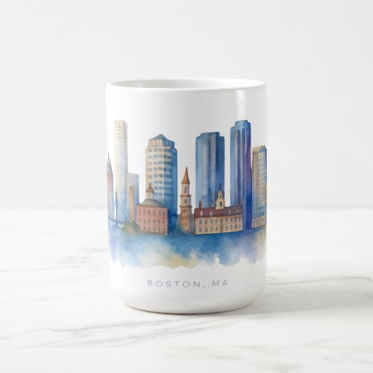 ボストン市街の水彩画|モダンなボストン MA コーヒーマグカップ (中央)