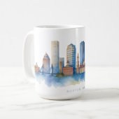 ボストン市街の水彩画|モダンなボストン MA コーヒーマグカップ (正面左)