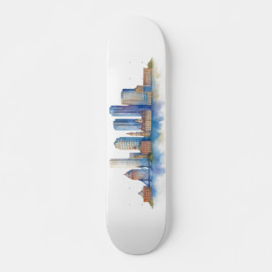 ボストン市街地の水彩画|モダンなボストン MA スケートボード