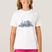 ボストン市街地の水彩画|モダンなボストン MA Tシャツ (正面)