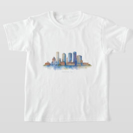 ボストン市街地の水彩画|モダンなボストン MA Tシャツ