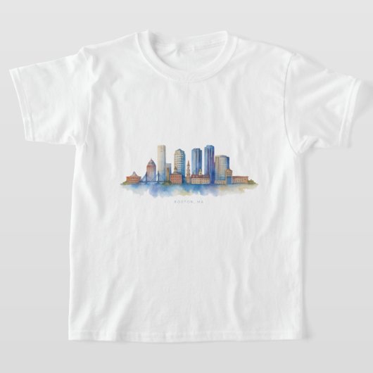 ボストン市街地の水彩画|モダンなボストン MA Tシャツ (レイダウン)