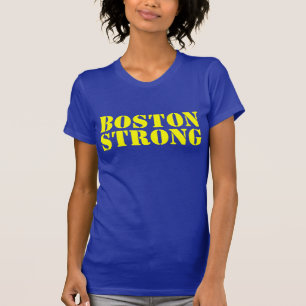 ボストン強く黄色および青のステンシルTシャツ Tシャツ