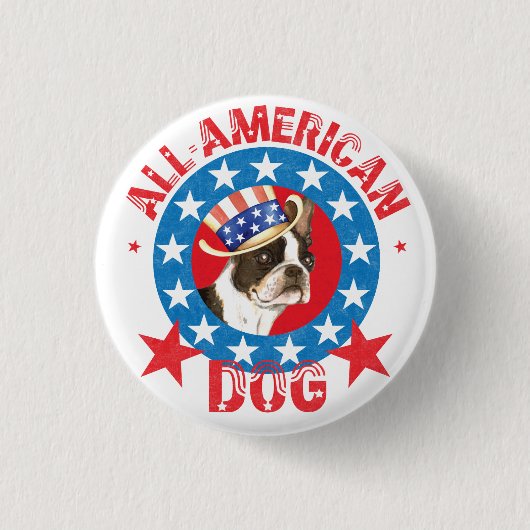 ボストン愛国心が強いテリア 缶バッジ (正面)