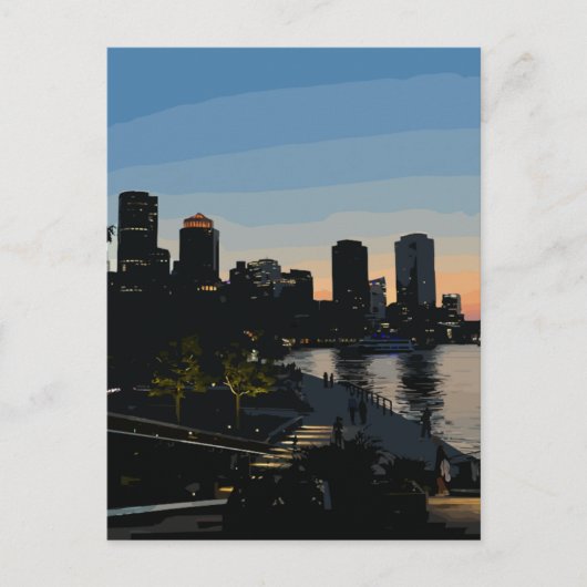 ボストン港の夕焼け市街 ポストカード (正面)