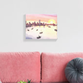 ボストン港 | 水彩画の街並み マサチューセッツ キャンバスプリント (インサイチュ (リビング))