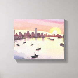 ボストン港 | 水彩画の都市風景 マサチューセッツ キャンバスプリント