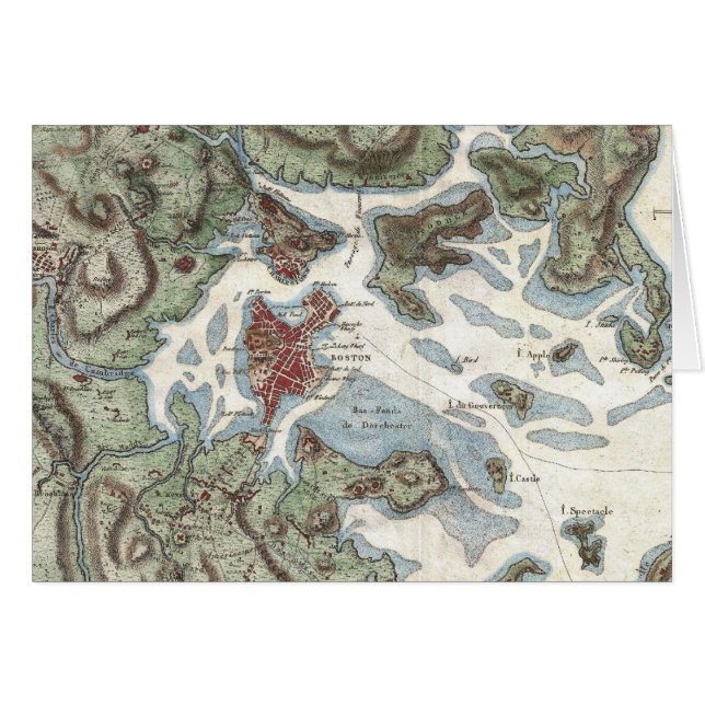 ボストン港(1807年)のヴィンテージの地図 (正面横)