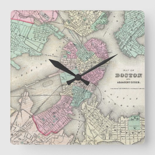 ボストン港(1857年)のヴィンテージの地図 スクエア壁時計 (正面)