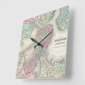 ボストン港(1857年)のヴィンテージの地図 スクエア壁時計 (傾斜)