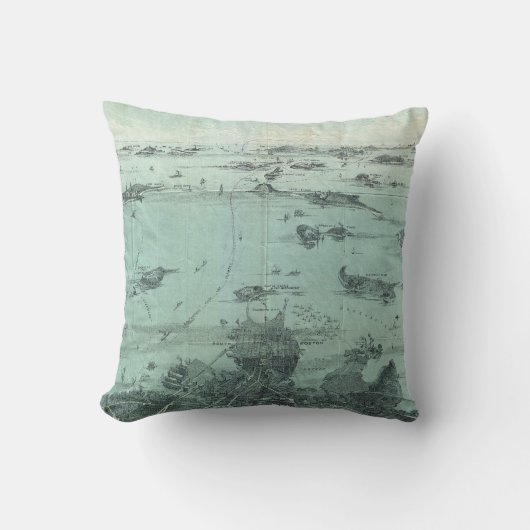 ボストン港(1897年)のヴィンテージの絵解き地図 クッション (正面)