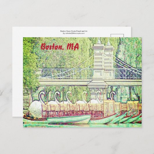 ボストン白鳥ボーツ鉛筆とインクフィルターはがき ポストカード (正面/裏面)