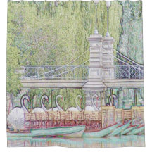 ボストン白鳥ボート鉛筆とインクシャワーカーテン