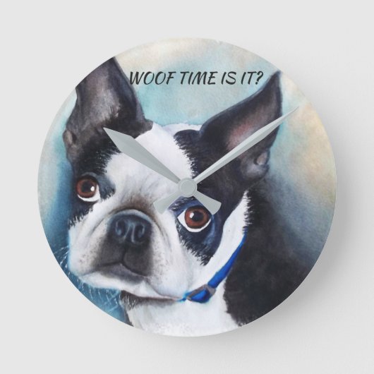 ボストン白黒テリア ラウンド壁時計 (正面)
