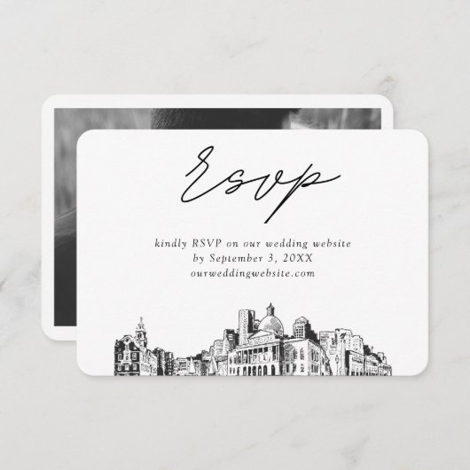 ボストン結婚のミニマルなスケッチRSVP エンクロージャーカード (正面/裏面)
