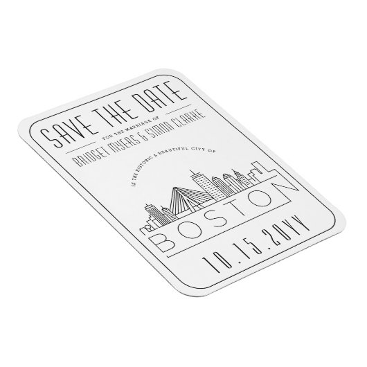 ボストン結婚の様式化されたスカイライン日付を保存 マグネット (右側)