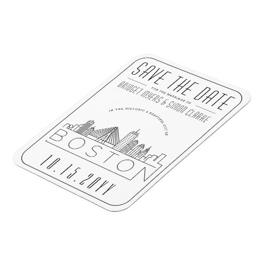 ボストン結婚の様式化されたスカイライン日付を保存 マグネット (左側)