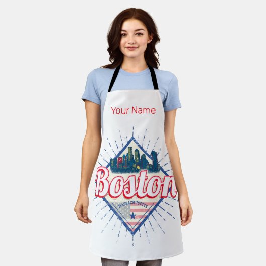 ボストン統一された州ヴィンテージUSA エプロン (着用した状態)