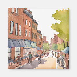 ボストン自転車ツアー | ノースエンドの水彩画 マサチューセッツ州 マグネット